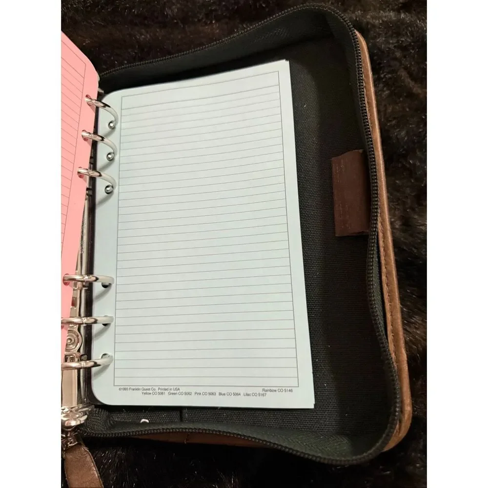 Franklin Quest Pre-Covey Green Line Canvas Brown Leather Trim Planner 6 Ring Zip